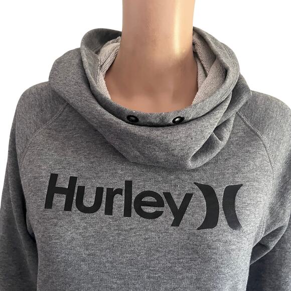 Hurley Hoodie Womens Small Gray Logo Pullover Sweatshirt Funnel Neck Long Sleeve - Picture 8 of 13